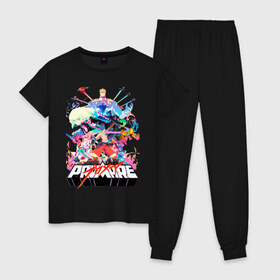 Женская пижама хлопок с принтом PROMARE в городе Новоалтайск, 100% хлопок | брюки и футболка прямого кроя, без карманов, на брюках мягкая резинка на поясе и по низу штанин | anime | fdpp | fire rеscue | mad burnish | promare | аниме | гало | лио | опалённые | пожарники | пожарные | промар