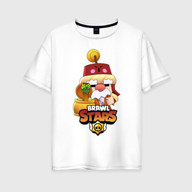 Женская футболка хлопок Oversize с принтом Brawl Stars Gale Merchant в городе Новоалтайск, 100% хлопок | свободный крой, круглый ворот, спущенный рукав, длина до линии бедер
 | brawl | brawl stars | brawl stars gale | gale | merchant | stars | бравл | бравл старс | гэйл | гэйл торговец | гэйл. бравл старс | игра | моба | мобильная | премиум скин | старс | шутер