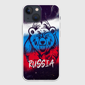 Чехол для iPhone 13 mini с принтом Russia Bear в городе Новоалтайск,  |  | Тематика изображения на принте: 12 июня | bear | marble | russia | грозный медведь | день россии | медведь | мишка | мрамор | мраморная | праздник | россия | страна | триколор | флаг