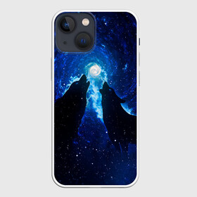 Чехол для iPhone 13 mini с принтом Волки силуэты звездное небо в городе Новоалтайск,  |  | верность | вместе | вой | волки | вселенная | двое | животные | закрученный | звездное небо | космос | луна | любовь | пара | рядом | силуэты | спираль | темный