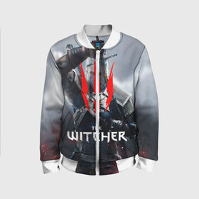 Детский бомбер 3D с принтом The Witcher. в городе Новоалтайск, 100% полиэстер | застегивается на молнию, по бокам два кармана без застежек, мягкие манжеты, по низу бомбера и на воротнике — эластичная резинка | netflix | the witcher | американский сериал | ве витчер | ведьмак | геральт | игра | кино | нетфликс | популярные иллюстрации | сериал | сериалы | фильмы | фэнтези