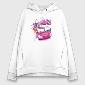 Женское худи Oversize хлопок с принтом Penelope Pitstop в городе Новоалтайск, френч-терри — 70% хлопок, 30% полиэстер. Мягкий теплый начес внутри —100% хлопок | боковые карманы, эластичные манжеты и нижняя кромка, капюшон на магнитной кнопке | vdosadir | wacky races | безумные гонки | пенелопа | ханна барбера