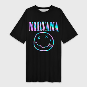 Платье-футболка 3D с принтом Nirvana(Спина) в городе Новоалтайск,  |  | nirvana | гитара | голограмма | кобейн | курт | курт кобейн | музыка | неон | нирвана | рок | смайл