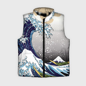 Женский жилет утепленный 3D с принтом The great wave off kanagawa в городе Новоалтайск,  |  | the great wave off kanagawa | большая волна | большая волна в канагаве | волна | гора | исккуство | канагава | картина | кацусика хокусай | молочный | серый | япония
