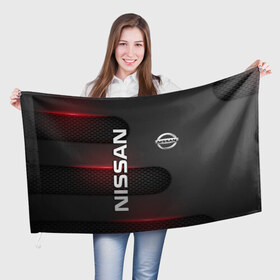 Флаг 3D с принтом NISSAN в городе Новоалтайск, 100% полиэстер | плотность ткани — 95 г/м2, размер — 67 х 109 см. Принт наносится с одной стороны | nissan | авто | автомобиль | логотип | марка | машина | надпись | нисан | ниссан | текстура