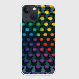 Чехол для iPhone 13 mini с принтом 3Д спектр в городе Новоалтайск,  |  | Тематика изображения на принте: горошек | железо | жесть | излучение | иллюзия | круги | лампочки | металл | оболочка | объём | радуга | сияние | соты | сталь | фонари | шарики | шары