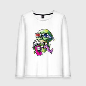 Женский лонгслив хлопок с принтом Cool skull в городе Новоалтайск, 100% хлопок |  | bones | grin | jaw | juice | skull | teeth | tongue | зубы | кости | оскал | очки | пасть | сок | череп | язык