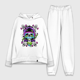 Женский костюм хлопок Oversize с принтом Crazy skull в городе Новоалтайск,  |  | bat | eye | grin | helmet | jaw | orbits | skateboard | skull | teeth | wings | глаз | глазницы | зубы | крылья | летучая мышь | оскал | пасть | скейтборд | череп | шлем