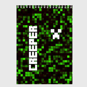 Скетчбук с принтом MINECRAFT CREEPER в городе Новоалтайск, 100% бумага
 | 48 листов, плотность листов — 100 г/м2, плотность картонной обложки — 250 г/м2. Листы скреплены сверху удобной пружинной спиралью | creeper | game | minecraft | блоки | игра | квадраты | компьютерная | крипер | майнкрафт | огонь