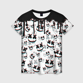 Женская футболка 3D с принтом MARSHMELLO GLITCH в городе Новоалтайск, 100% полиэфир ( синтетическое хлопкоподобное полотно) | прямой крой, круглый вырез горловины, длина до линии бедер | dj | glitch | marshmello | marshmellow | usa | америка | глитч | клуб | клубная музыка | мармело | маршмелло | маршмеллоу | музыка | музыкант