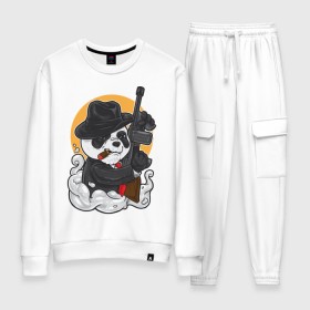 Женский костюм хлопок с принтом Panda Gangster в городе Новоалтайск, 100% хлопок | на свитшоте круглая горловина, мягкая резинка по низу. Брюки заужены к низу, на них два вида карманов: два 