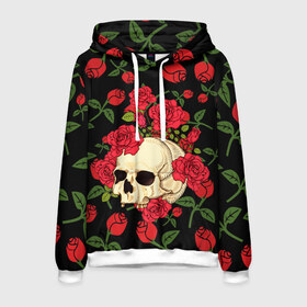 Мужская толстовка 3D с принтом Skull Roses в городе Новоалтайск, 100% полиэстер | двухслойный капюшон со шнурком для регулировки, мягкие манжеты на рукавах и по низу толстовки, спереди карман-кенгуру с мягким внутренним слоем. | rose | roses | анатомия | белая | белое | гот | косплей | кости | кость | костюм | красочная | пират | пираты | подарок | прикольная | роза | светлая | стиль | темная | тренд | чб | череп | черепа | черепушки