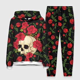 Мужской костюм 3D (с толстовкой) с принтом Skull | Roses в городе Новоалтайск,  |  | Тематика изображения на принте: rose | roses | анатомия | белая | белое | гот | косплей | кости | кость | костюм | красочная | пират | пираты | подарок | прикольная | роза | светлая | стиль | темная | тренд | чб | череп | черепа | черепушки