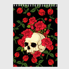 Скетчбук с принтом Skull Roses в городе Новоалтайск, 100% бумага
 | 48 листов, плотность листов — 100 г/м2, плотность картонной обложки — 250 г/м2. Листы скреплены сверху удобной пружинной спиралью | rose | roses | анатомия | белая | белое | гот | косплей | кости | кость | костюм | красочная | пират | пираты | подарок | прикольная | роза | светлая | стиль | темная | тренд | чб | череп | черепа | черепушки