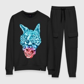 Женский костюм хлопок с принтом Mister wolf в городе Новоалтайск, 100% хлопок | на свитшоте круглая горловина, мягкая резинка по низу. Брюки заужены к низу, на них два вида карманов: два 