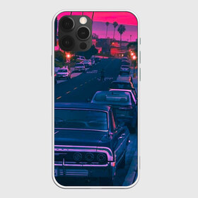 Чехол для iPhone 12 Pro Max с принтом Машина на рассвете в городе Новоалтайск, Силикон |  | Тематика изображения на принте: chevrolet | dusk | impala | neon | usa | неон | рассвет | сша