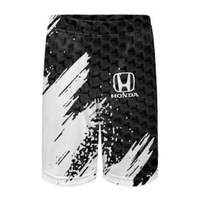 Детские спортивные шорты 3D с принтом HONDA в городе Новоалтайск,  100% полиэстер
 | пояс оформлен широкой мягкой резинкой, ткань тянется
 | honda | авто | автомобиль | логотип | марка | машина | надпись | текстура | хонда