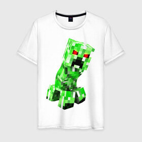 Мужская футболка хлопок с принтом MINECRAFT CREEPER в городе Новоалтайск, 100% хлопок | прямой крой, круглый вырез горловины, длина до линии бедер, слегка спущенное плечо. | creeper | game | minecraft | блоки | игра | квадраты | компьютерная | крипер | криппер | майнкрафт | огонь