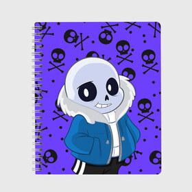 Тетрадь с принтом Санс Undertale в городе Новоалтайск, 100% бумага | 48 листов, плотность листов — 60 г/м2, плотность картонной обложки — 250 г/м2. Листы скреплены сбоку удобной пружинной спиралью. Уголки страниц и обложки скругленные. Цвет линий — светло-серый
 | asriel dreemurr | blaster | chara | frisk | gaster | sans | skull | undertale | азриэль дримурр | андертале | андертейл | андрайн | гастер | игра | меттатон | подземная история | подземная сказка | санс | скелет | ундертале | фриск