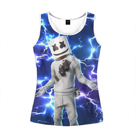 Женская майка 3D с принтом FORTNITE x MARSHMELLO в городе Новоалтайск, 100% полиэстер | круглая горловина, прямой силуэт, длина до линии бедра | deadmau5 | fortnite | fortnite 2 | fortnite x маршмелло | ikonik | marshmello | ninja | ninja streamer | raven | travis scott | ворон | иконик | ниндзя | пили | рейвен | трэвис скотт | фортнайт