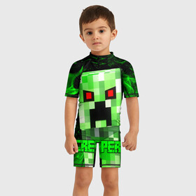 Детский купальный костюм 3D с принтом MINECRAFT CREEPER в городе Новоалтайск, Полиэстер 85%, Спандекс 15% | застежка на молнии на спине | Тематика изображения на принте: creeper | game | minecraft | блоки | игра | квадраты | компьютерная | крипер | криппер | майнкрафт | огонь