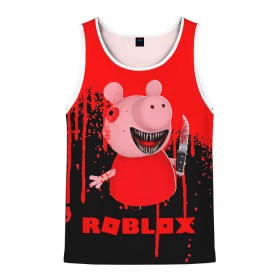 Мужская майка 3D с принтом Roblox piggy/Свинка Пигги. в городе Новоалтайск, 100% полиэстер | круглая горловина, приталенный силуэт, длина до линии бедра. Пройма и горловина окантованы тонкой бейкой | game | gamer | logo | minecraft | piggi | roblox | simulator | игра | конструктор | лого | пигги | свинья | симулятор | строительство | фигура