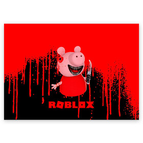 Поздравительная открытка с принтом Roblox piggy/Свинка Пигги. в городе Новоалтайск, 100% бумага | плотность бумаги 280 г/м2, матовая, на обратной стороне линовка и место для марки
 | game | gamer | logo | minecraft | piggi | roblox | simulator | игра | конструктор | лого | пигги | свинья | симулятор | строительство | фигура