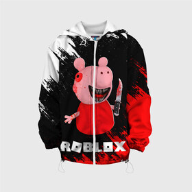 Детская куртка 3D с принтом Roblox piggy Свинка Пигги в городе Новоалтайск, 100% полиэстер | застежка — молния, подол и капюшон оформлены резинкой с фиксаторами, по бокам — два кармана без застежек, один потайной карман на груди, плотность верхнего слоя — 90 г/м2; плотность флисового подклада — 260 г/м2 | game | gamer | logo | minecraft | piggi | roblox | simulator | игра | конструктор | лого | пигги | свинья | симулятор | строительство | фигура