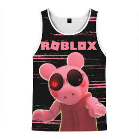 Мужская майка 3D с принтом Roblox piggy Свинка Пигги в городе Новоалтайск, 100% полиэстер | круглая горловина, приталенный силуэт, длина до линии бедра. Пройма и горловина окантованы тонкой бейкой | game | gamer | logo | minecraft | piggi | roblox | simulator | игра | конструктор | лого | пигги | свинья | симулятор | строительство | фигура