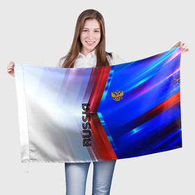Флаг 3D с принтом RUSSIA SPORT в городе Новоалтайск, 100% полиэстер | плотность ткани — 95 г/м2, размер — 67 х 109 см. Принт наносится с одной стороны | russia | russia sport | народный | народный стиль | отечество | патриот | роспись | россия | россия спорт | русский | спорт | триколор | узоры | флаг | я русский