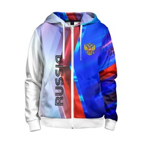 Детская толстовка 3D на молнии с принтом RUSSIA SPORT в городе Новоалтайск, 100% полиэстер |  манжеты и пояс оформлены широкой мягкой резинкой, двухслойный капюшон со шнурком для регулировки, спереди карманы и застежка-молния
 | russia | russia sport | народный | народный стиль | отечество | патриот | роспись | россия | россия спорт | русский | спорт | триколор | узоры | флаг | я русский