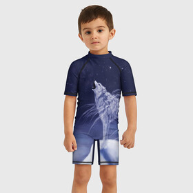 Детский купальный костюм 3D с принтом WOLF WHITE(D) в городе Новоалтайск, Полиэстер 85%, Спандекс 15% | застежка на молнии на спине | wolf | волк | волки | волчица | животные | одинокий волк