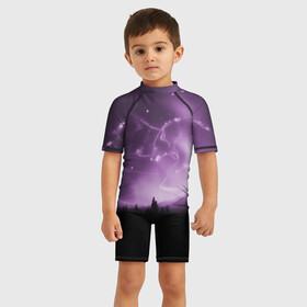 Детский купальный костюм 3D с принтом ВОЛКИ СОЗВЕЗДИЯ(D) в городе Новоалтайск, Полиэстер 85%, Спандекс 15% | застежка на молнии на спине | wolf | волк | волки | волчица | животные | одинокий волк