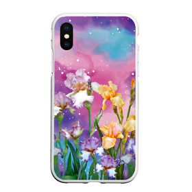 Чехол для iPhone XS Max матовый с принтом Сказочные Ирисы в городе Новоалтайск, Силикон | Область печати: задняя сторона чехла, без боковых панелей | pink | summer | бабочки | бутоны | ветки | женщинам | звезды | ирисы | лепестки | летний | лето | листья | любовь | март | небо | облака | подарок | поляна | природа | радуга | растения | сад | тропика | цветение