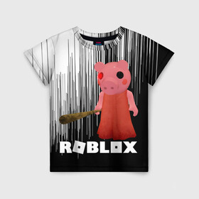 Детская футболка 3D с принтом Roblox piggy/Свинка Пигги. в городе Новоалтайск, 100% гипоаллергенный полиэфир | прямой крой, круглый вырез горловины, длина до линии бедер, чуть спущенное плечо, ткань немного тянется | game | gamer | logo | minecraft | piggi | roblox | simulator | игра | конструктор | лого | пигги | свинья | симулятор | строительство | фигура