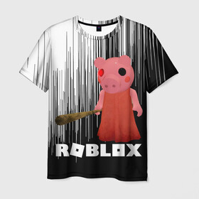 Мужская футболка 3D с принтом Roblox piggy/Свинка Пигги. в городе Новоалтайск, 100% полиэфир | прямой крой, круглый вырез горловины, длина до линии бедер | game | gamer | logo | minecraft | piggi | roblox | simulator | игра | конструктор | лого | пигги | свинья | симулятор | строительство | фигура