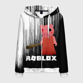 Мужская толстовка 3D на молнии с принтом Roblox piggy Свинка Пигги в городе Новоалтайск, 100% полиэстер | длина до линии бедра, манжеты и пояс оформлены мягкой тканевой резинкой, двухслойный капюшон со шнурком для регулировки, спереди молния, по бокам два кармана | game | gamer | logo | minecraft | piggi | roblox | simulator | игра | конструктор | лого | пигги | свинья | симулятор | строительство | фигура