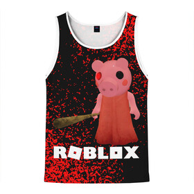 Мужская майка 3D с принтом Roblox piggy Свинка Пигги в городе Новоалтайск, 100% полиэстер | круглая горловина, приталенный силуэт, длина до линии бедра. Пройма и горловина окантованы тонкой бейкой | game | gamer | logo | minecraft | piggi | roblox | simulator | игра | конструктор | лого | пигги | свинья | симулятор | строительство | фигура