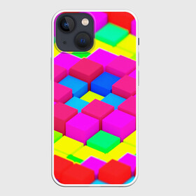 Чехол для iPhone 13 mini с принтом ЦВЕТНЫЕ КУБИКИ в городе Новоалтайск,  |  | abstract | abstraction | geometry | line | pattern | psy | абстрактный | абстракция | геометрия | краски | кубики | линии | неоновые | неоновый | психоделика | текстура