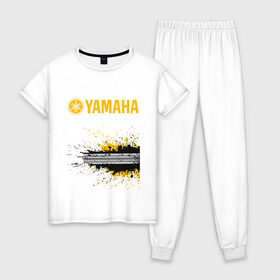 Женская пижама хлопок с принтом YAMAHA (Z) в городе Новоалтайск, 100% хлопок | брюки и футболка прямого кроя, без карманов, на брюках мягкая резинка на поясе и по низу штанин | 2020 | auto | bike | moto | motorcycle | sport | авто | автомобиль | автомобильные | байк | бренд | марка | машины | мото | мотоциклы | спорт