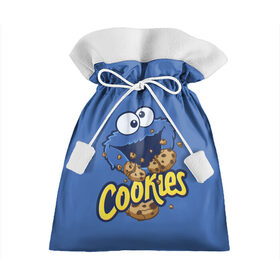 Подарочный 3D мешок с принтом Cookies в городе Новоалтайск, 100% полиэстер | Размер: 29*39 см | cookie | cookiemonster | delicious | eat | monster | yummy | еда | коржик | куки | кукимонстр | монстр | печенье | сезам | сладости | улица | улицасезам