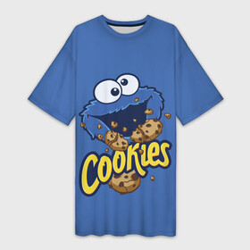 Платье-футболка 3D с принтом Cookies в городе Новоалтайск,  |  | cookie | cookiemonster | delicious | eat | monster | yummy | еда | коржик | куки | кукимонстр | монстр | печенье | сезам | сладости | улица | улицасезам