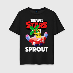 Женская футболка хлопок Oversize с принтом SPROUT PALMEN СПРАУТ ТРОПИКИ в городе Новоалтайск, 100% хлопок | свободный крой, круглый ворот, спущенный рукав, длина до линии бедер
 | bibi | brawl stars | coach mike | crow | gale | leon | leon shark | max | mecha crow | mortis | mr.p | nani | phoenix | sally leon | sandy | spike | sprout | tara | virus 8 bit | werewolf | ворон | оборотень