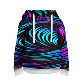 Детская толстовка 3D с принтом STRIPES WAVE в городе Новоалтайск, 100% полиэстер | двухслойный капюшон со шнурком для регулировки, мягкие манжеты на рукавах и по низу толстовки, спереди карман-кенгуру с мягким внутренним слоем | Тематика изображения на принте: abstract | abstraction | geometry | line | pattern | psy | абстрактный | абстракция | геометрия | краски | кубики | линии | неоновые | неоновый | психоделика | текстура
