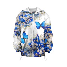 Детская куртка 3D с принтом Butterfly | Blue White в городе Новоалтайск, 100% полиэстер | застежка — молния, подол и капюшон оформлены резинкой с фиксаторами, по бокам — два кармана без застежек, один потайной карман на груди, плотность верхнего слоя — 90 г/м2; плотность флисового подклада — 260 г/м2 | butterfly | earth | flowers | forest | neon | бабочки | весенняя | весна | зелень | земля | зима | зимняя | искусство | краски | лес | летняя | лето | море | неон | океан | осенняя | природа | приятная | растения | рестение