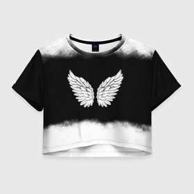 Женская футболка Crop-top 3D с принтом Im an angel в городе Новоалтайск, 100% полиэстер | круглая горловина, длина футболки до линии талии, рукава с отворотами | angel | birds | fly | wings | ангел | бабочка | богиня | воздушный | демон | дым | космос | крылья | лебедь | летать | летучий | милые | мифические | небесный | небо | облако | пегас | перья | прикольные | птица | рай
