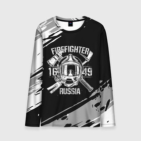 Мужской лонгслив 3D с принтом FIREFIGHTER 1649 RUSSIA в городе Новоалтайск, 100% полиэстер | длинные рукава, круглый вырез горловины, полуприлегающий силуэт | Тематика изображения на принте: 112 | 27 декабря | firefighter | багор | белая | герб | гкчс | знак | лого | логотип | маска | мчс | мчсник | пожарная охрана | пожарник | пожарный | пч | россии | рф | серая | символ | служба | состаренная