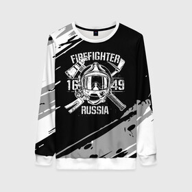 Женский свитшот 3D с принтом FIREFIGHTER 1649 RUSSIA в городе Новоалтайск, 100% полиэстер с мягким внутренним слоем | круглый вырез горловины, мягкая резинка на манжетах и поясе, свободная посадка по фигуре | 112 | 27 декабря | firefighter | багор | белая | герб | гкчс | знак | лого | логотип | маска | мчс | мчсник | пожарная охрана | пожарник | пожарный | пч | россии | рф | серая | символ | служба | состаренная