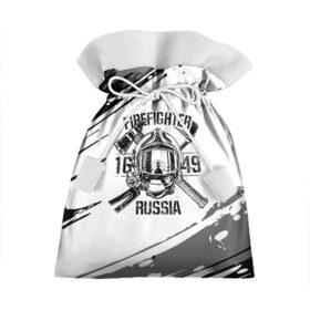 Подарочный 3D мешок с принтом FIREFIGHTER 1649 RUSSIA в городе Новоалтайск, 100% полиэстер | Размер: 29*39 см | 112 | 27 декабря | firefighter | багор | белая | герб | гкчс | знак | лого | логотип | маска | мчс | мчсник | пожарная охрана | пожарник | пожарный | пч | россии | рф | серая | символ | служба | состаренная