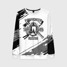 Женский свитшот 3D с принтом FIREFIGHTER 1649 RUSSIA в городе Новоалтайск, 100% полиэстер с мягким внутренним слоем | круглый вырез горловины, мягкая резинка на манжетах и поясе, свободная посадка по фигуре | 112 | 27 декабря | firefighter | багор | белая | герб | гкчс | знак | лого | логотип | маска | мчс | мчсник | пожарная охрана | пожарник | пожарный | пч | россии | рф | серая | символ | служба | состаренная